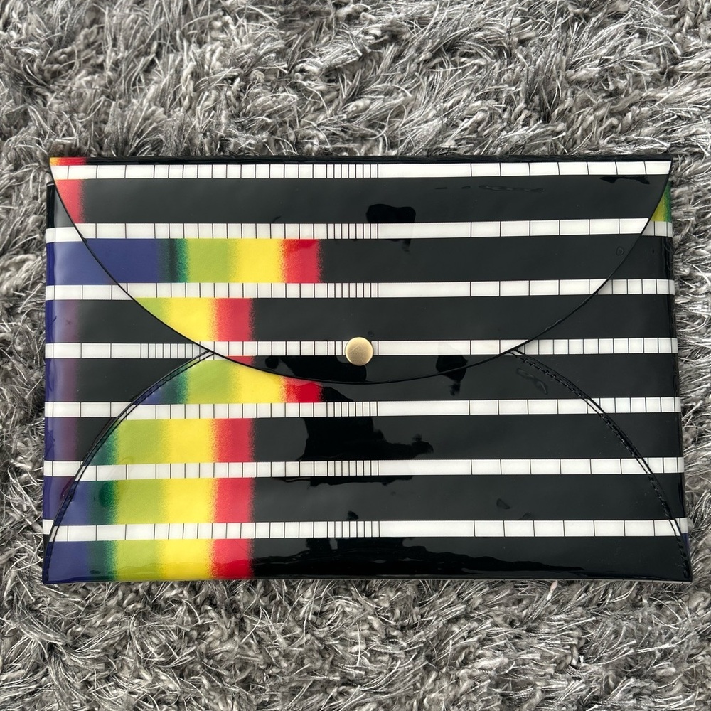 Kate Spade SATURDAY Black and Multicolor Striped Envelope Clutch